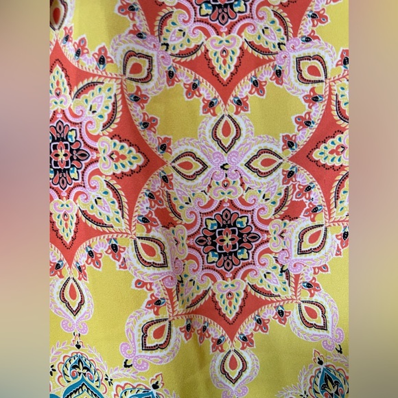 COUNTERPARTS Bright Boho Print Vneck High/Low Front Tie Shirt Size Medium - Picture 5 of 8